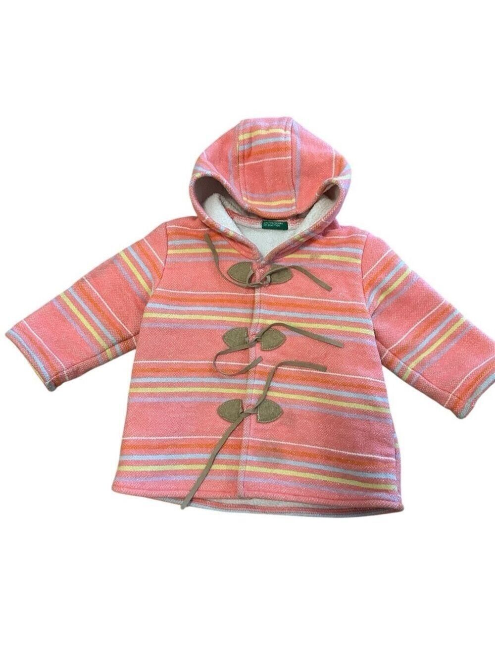 United Colors of Benetton Vintage Striped Pink Hooded Snap Button Closure Coat
